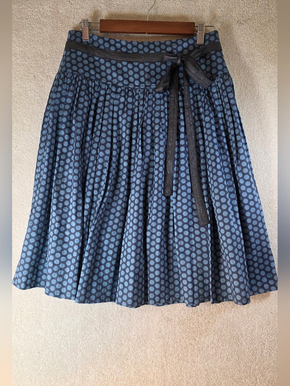 Yuvita Navy Blue Polka Dot Faux Wrap Pleated Skirt Size 44 (12)
